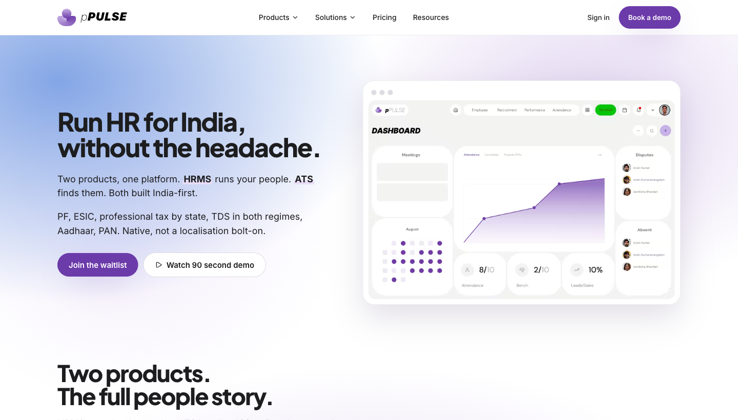 The pPULSE homepage showing the hero with a 'Join the waitlist' button.
